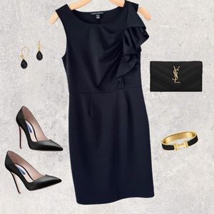 Banana Republic Black Sleeveless Sheath Dress Shoulder Ruffle Size 0 Timeless